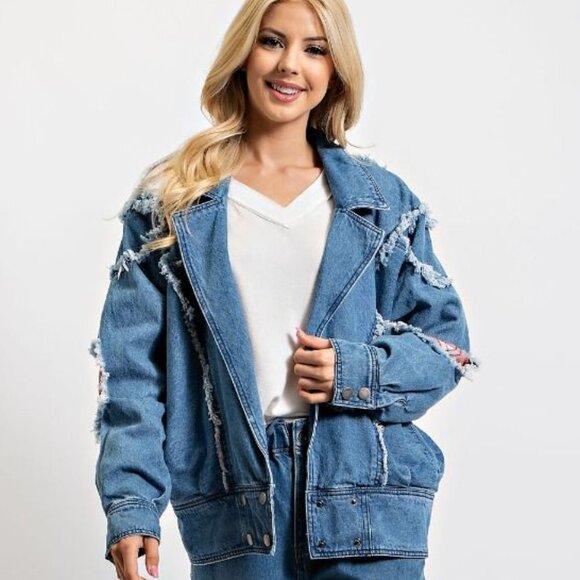 Easel Distressed Blue Denim Jacket NWOT. BRAND NEW - Picture 3 of 5